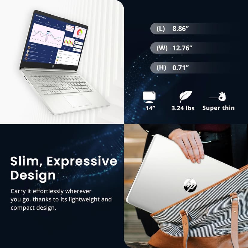 HP Flagship 14" Laptop with 1 Year Office 365 | 16GB RAM | 1.28TB Storage(128GB EMMC & 160GB Docking Station & 1TB Cloud Storage) | Intel 4-Core Processor | Webcam| Silver | Windows 11