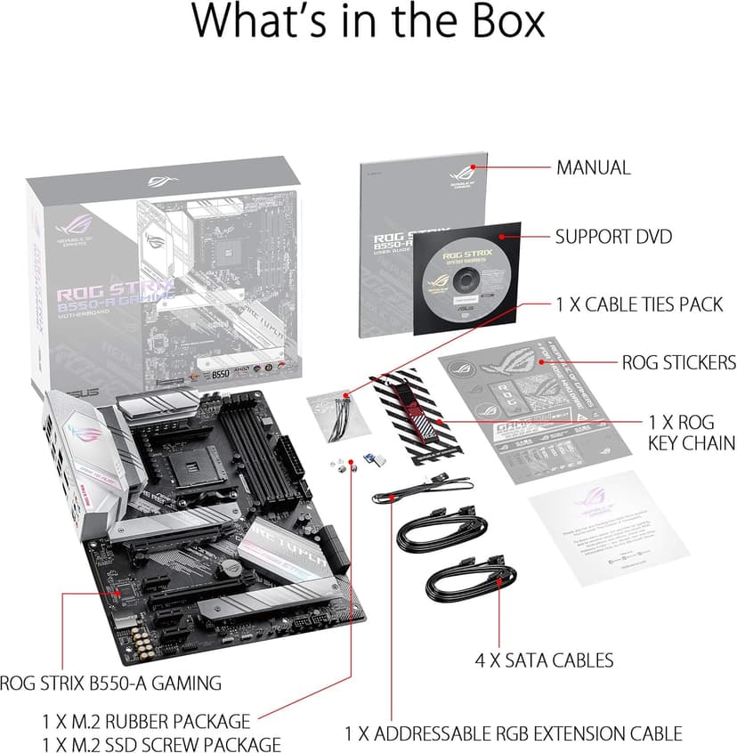 ASUS ROG Strix B550-A Gaming Desktop Motherboard - AMD B550 Chipset - Socket AM4 - ATX - 128 GB DDR4 SDRAM Maximum RAM - DIMM, UDIMM - 4 x Memory Slots - HDMI - DisplayPort - 6 x SATA Interfaces