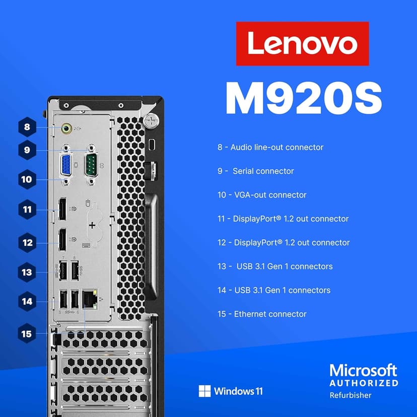Lenovo M920S Windows 11 Desktop Computer | 16GB RAM + 500GB SSD | Intel i5-8500 | 16GB RAM + 500GB SSD | WiFi 6 AX200 + BT | 22" LCD | RGB Keyboard/Mouse + Speakers | Home or Office PC (Renewed)