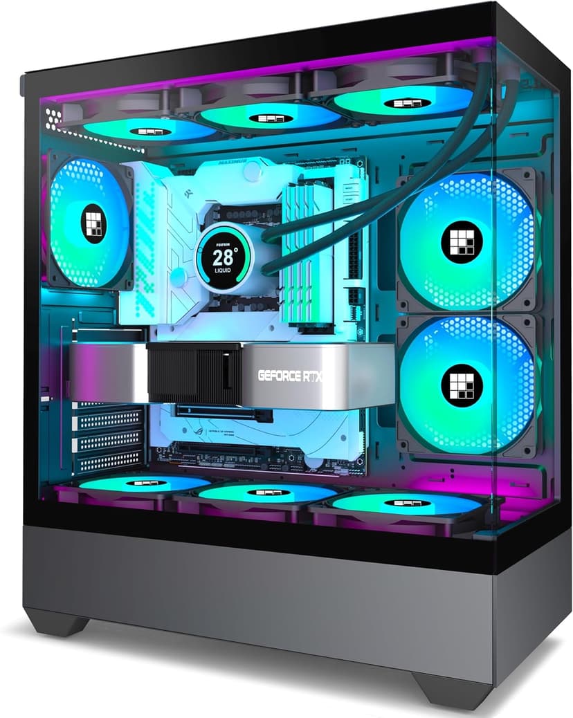 PC Case - Pre-Installed 6 PWM ARGB Fan, ATX Mid-Tower Gaming PC Case,Type-C, FOIFKIN (Black, F1)