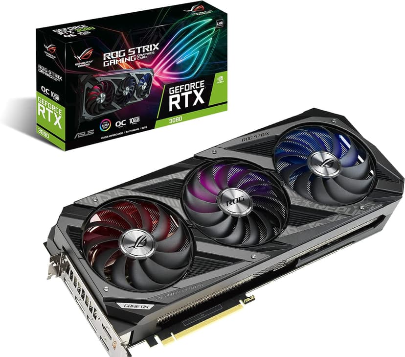 ASUS ROG Strix NVIDIA GeForce RTX 3080 V2 OC Edition Gaming Graphics Card (PCIe 4.0, 10GB GDDR6X, LHR, HDMI 2.1, DisplayPort 1.4a, Axial-tech Fan Design, 2.9-Slot, Super Alloy Power II, GPU Tweak II)
