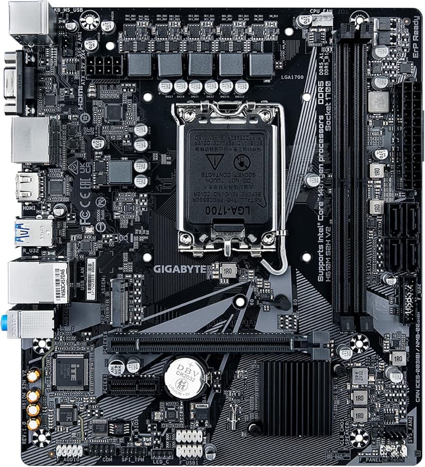 GIGABYTE H610M S2H V2 Motherboard, Supports 14th/13th/12th Gen Intel Core Processors (LGA 1700), mATX, DDR5, 1x M.2, PCIe 4.0, USB-C, HDMI, 2X DisplayPort, D-Sub, 1GbE LAN