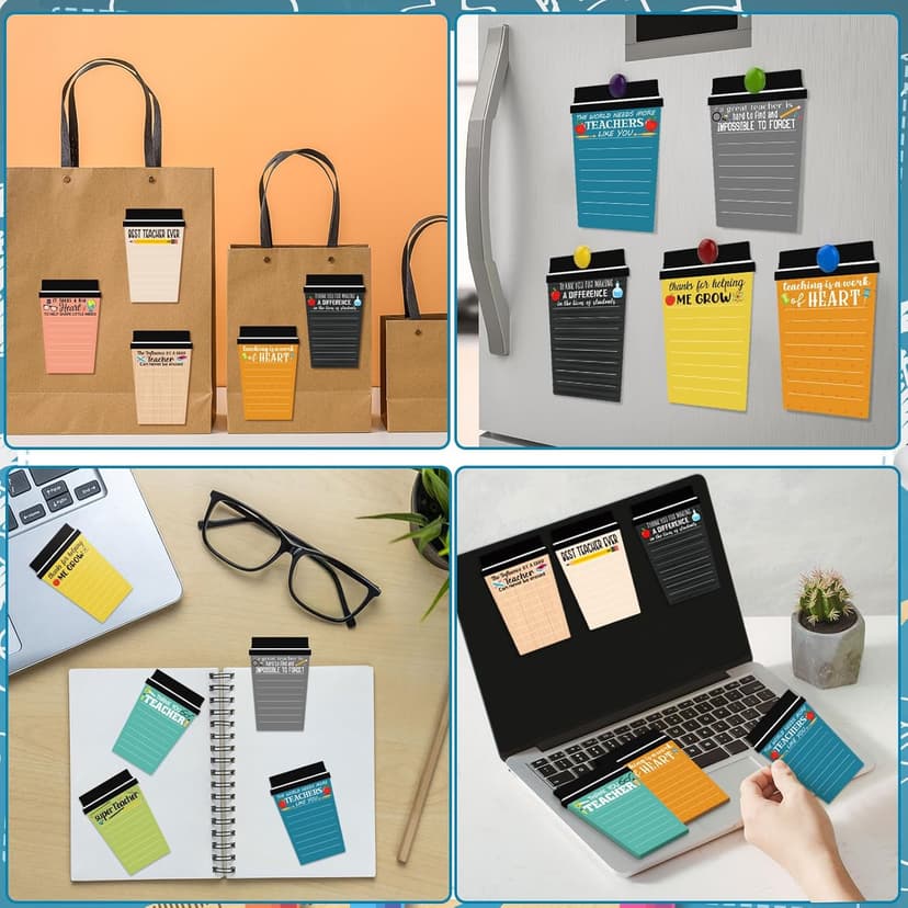Kosiz 90 Pcs Teacher Coffee Cup Notepad with Pen Back to School Teacher Gifts from Students Sticky Notes Bulk Thank You Gifts for New Year School Office Classroom Supplies