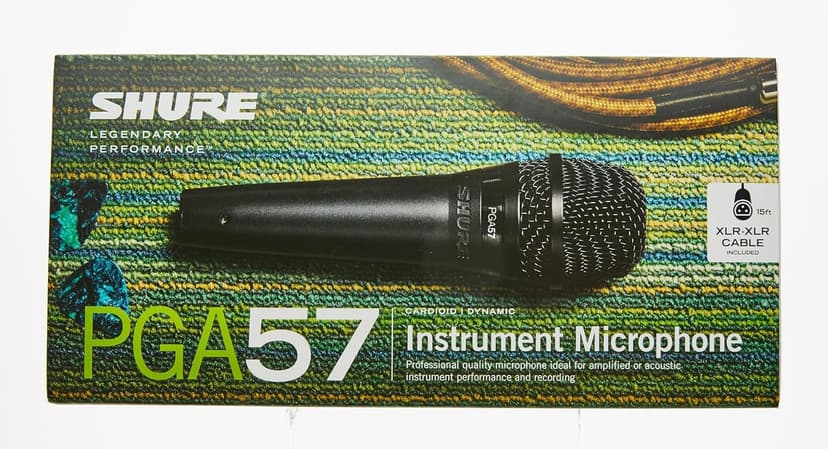 Shure PGA57 Dynamic Microphone - Professional Quality Instrument Mic with Cardioid Pick-up Pattern, 3-in XLR Connector, 15' XLR-to-XLR Cable, Stand Adapter and Zipper Pouch, (PGA57-XLR)