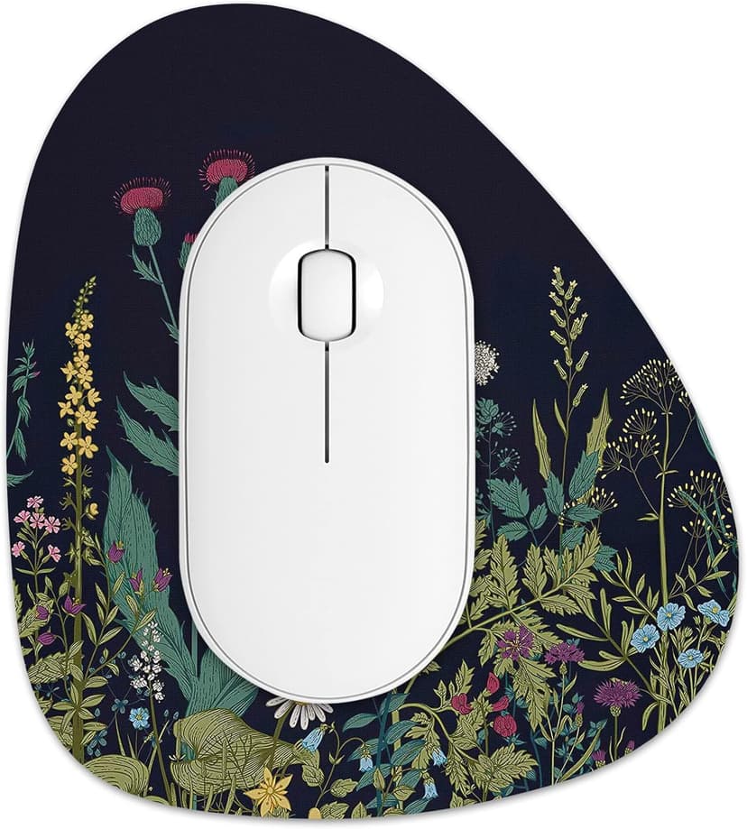 Rimilak Small Mouse Pad 6 x 7 Inch, Irregular Mini Mouse Pad with Non-Slip Rubber Base, Waterproof Compact Mouse Mat for Laptop Computer Wireless Mouse Keyboard Home Office Travel, Midnight Flowers
