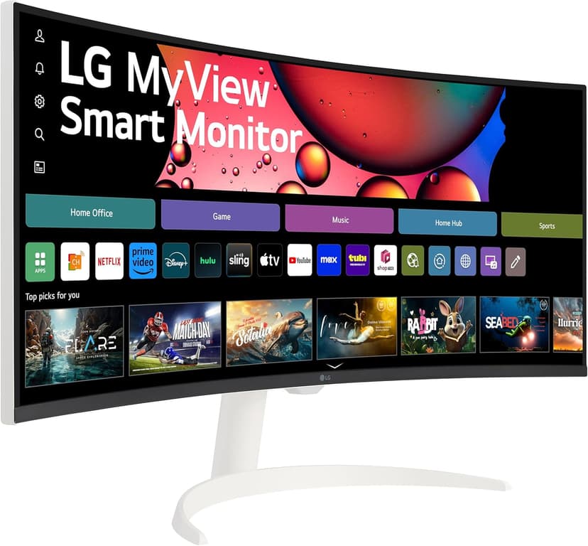 LG 34SR63QA-W 34 inch Smart Curved Monitor with Streaming TV, QHD 1440p, UltraWide Screen, USB Type-C 65W PD, 1800R, webOS, HDR10, 100Hz, Built-in Speaker, AirPlay2, Screen Share, Bluetooth, White