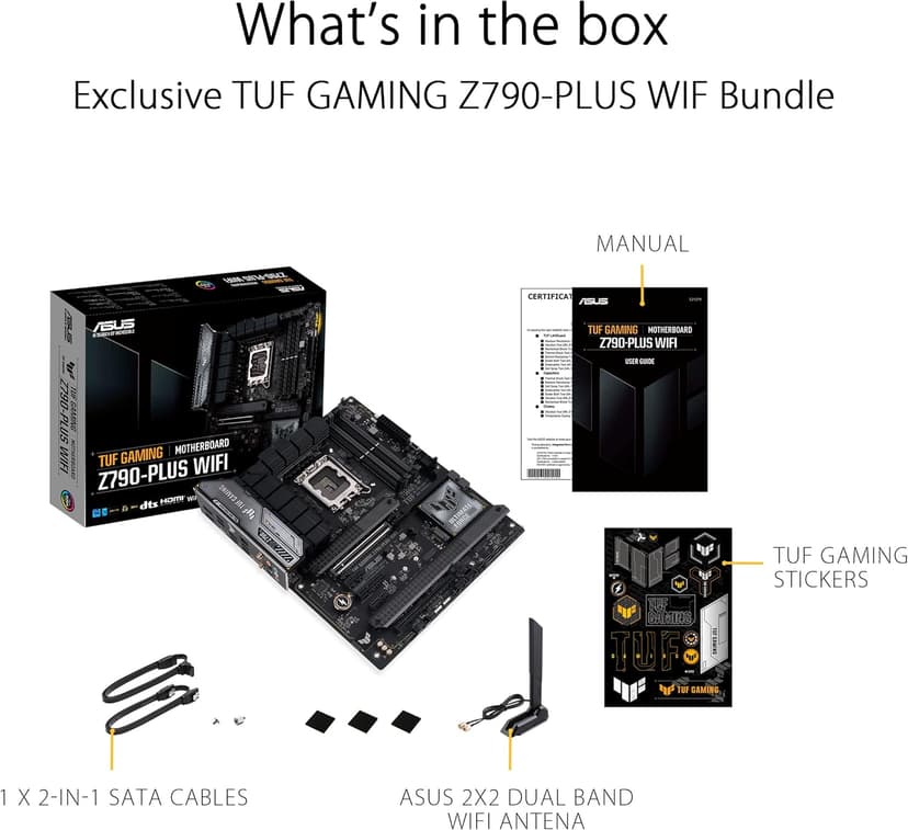 ASUS TUF Gaming Z790-Plus WiFi LGA 1700(Intel 14th,12th &13th Gen) ATX Gaming Motherboard(PCIe 5.0,DDR5,4xM.2 Slots,16+1 DrMOS,WiFi 6,2.5Gb LAN,Front USB 3.2 Gen 2 Type-C,Thunderbolt 4(USB4),Aura RGB)