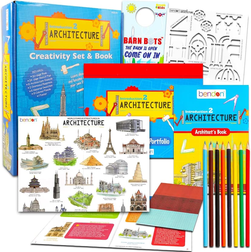 Architecture Activities for Kids - Bundle with Architecture Activity Book, Sketch Pad, Stencils, Colored Pencils, and More | STEM Projects for Boys and Girls