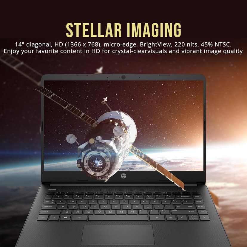 HP Stream 14" HD BrightView Laptop, Intel Celeron N4120, 16GB RAM, 288GB Storage (128GB eMMC + 160GB SSD Docking Station Set), Intel UHD Graphics, HD Webcam, Wi-Fi, 1 Year Office 365, Win 11 S, Black