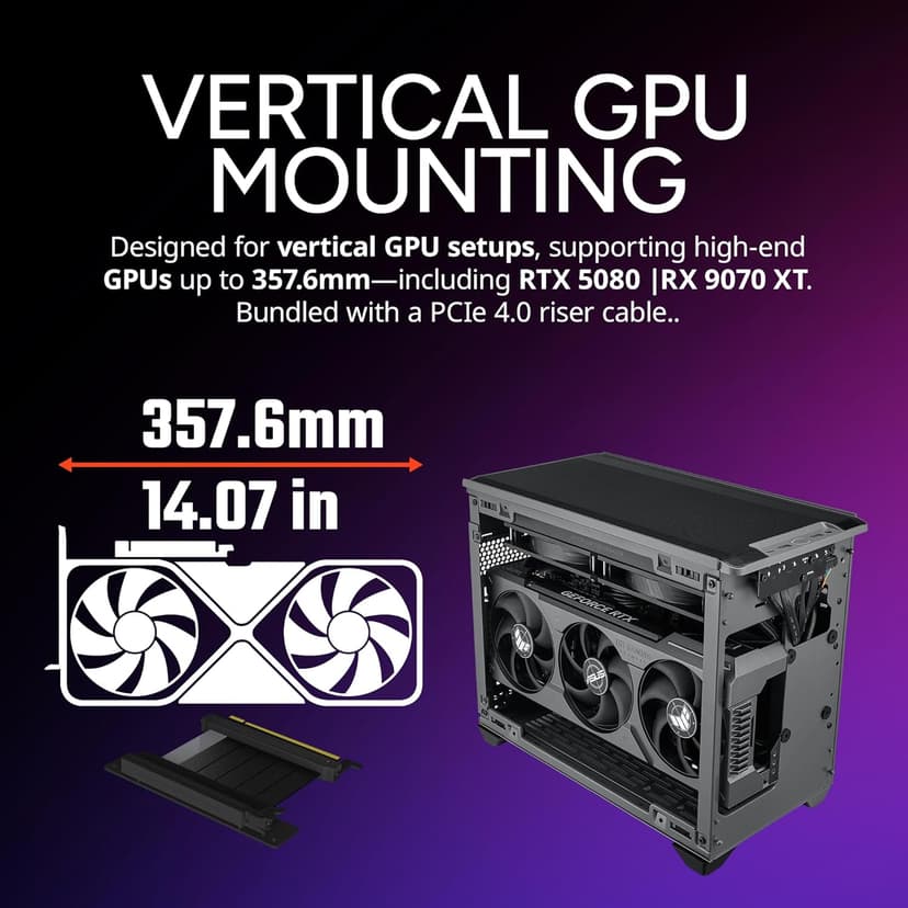 Cooler Master NR200P MAX V2 Mini-ITX PC Case, Top-Mount 280mm AIO, 357mm Vertical GPU Mount, V850W SFX Gold PSU, 90° 12VHPWR, 600W PCIe 5.1, Compatible RTX 5090, RX 7090 XT, Tempered Glass, DIY