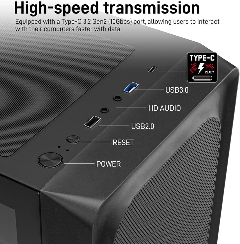 DARKROCK EC2 Black ATX Mid Tower PC Case, Type-C Ready, Supports 50 Series Graphics Cards, Tempered Glass Side Panel, up to 8 x 120mm Cooling Fans & 1 x 360mm Radiator, 1 x Pre-Installed Fan