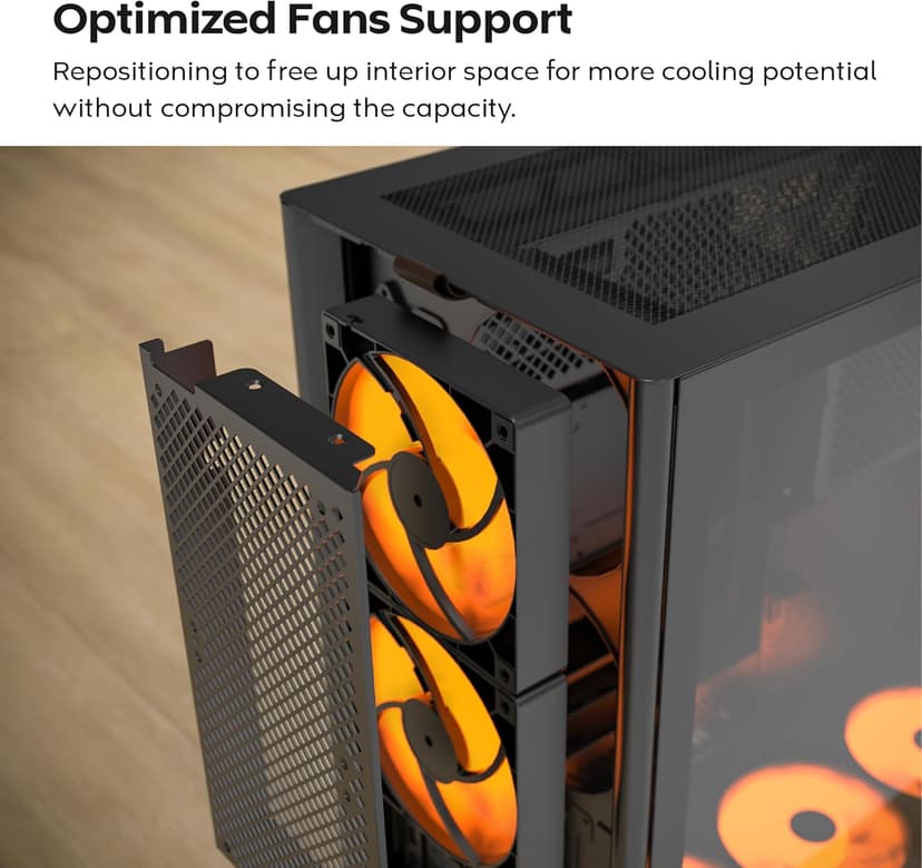 MONTECH HS02 PRO, ATX Mid-Tower PC Case, Gaming PC, High-Airflow, Reversible Layout, Sturdy Curved Tempered Glass Front Panel, 5x ARGB PWM Fan Pre-Installed, Sink-in Design, Toolless Panels, Black, US