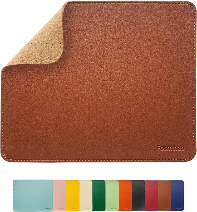 Leather Mouse Pad - Wood Mouse Pad, Double Side Mouse Pad with Stitched Edge, Waterproof Ultra Thin Mouse Pad for Computers, Laptop, Office & Home, 10.2 x 8.3 Inch, 1 Pack (Brown)