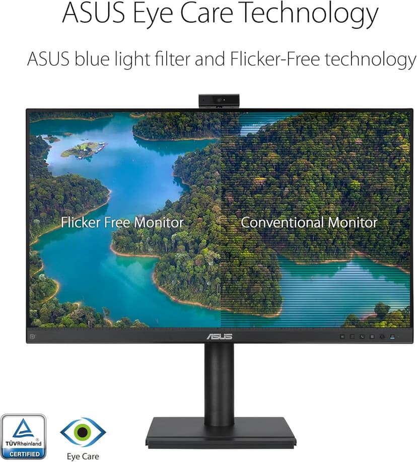 ASUS 27” 1080P Video Conferencing Monitor (BE279QFK) - Full HD, IPS, 100Hz, Frameless, Built-in Webcam, Mic Array, Speaker, Height Adjustable, Ergonomic Design, Eye Care, Wall Mountable, 3 yr warranty