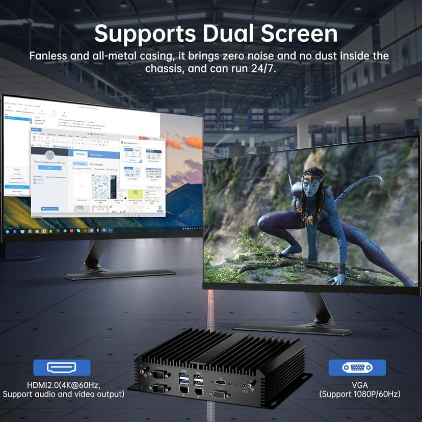 Thdeukoty Fanless Mini PC, Industrial Desktop Computers Windows 11 Pro, HTPC i5-8250U up to 3.4Ghz, 16G DDR4 RAM 256G SSD/COM/USB 3.0/4K/HDMI/VGA/2.5G LAN/WIFI6/BT 5.1/Full Metal Case/Auto Power On