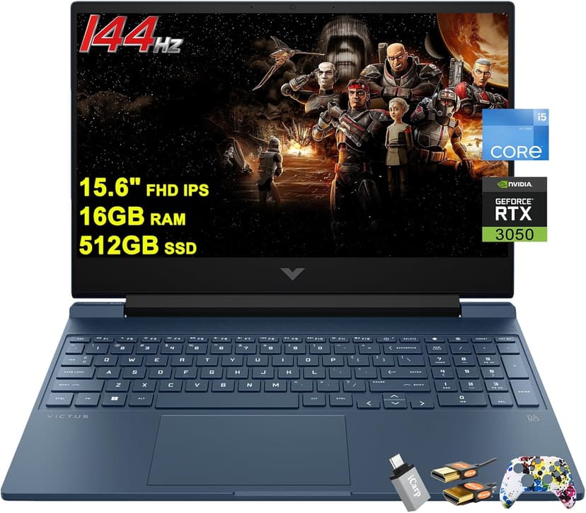 HP Victus 15 Gaming Laptop 15.6 FHD IPS Anti-Glare 144Hz Intel 8-core i5-12450H (Beat i7-11800H) 16GB RAM 512GB SSD GeForce RTX 3050 Backlit B&O Fast Charging Win11 w/ICP Accessory