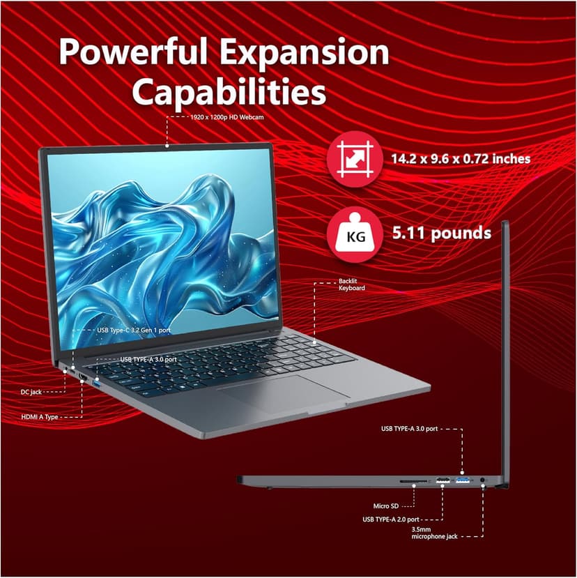 Gaming Laptop,Traditional Laptop Computers 16" Ultra-Slim-Core i5-(Up to 3.5GHz),12GB DDR4+512GB SSD,1920×1200 IPS 16:10 Display, WiFi&BT, HDMI/Type-C-Aluminum Laptop for Work&Play