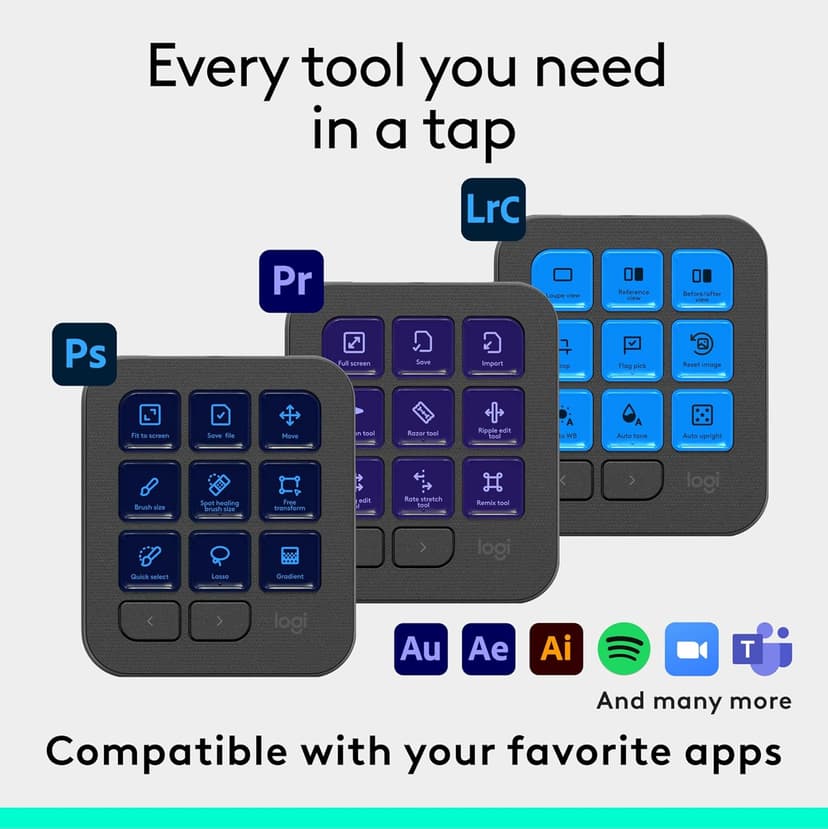 Logitech MX Creative Console, 9 Customizable LCD Keys, Stream Deck Accessories, Control Dial for Graphic Design, Adobe, Zoom, Spotify - Graphite, 3-Month Adobe Creative Cloud Membership