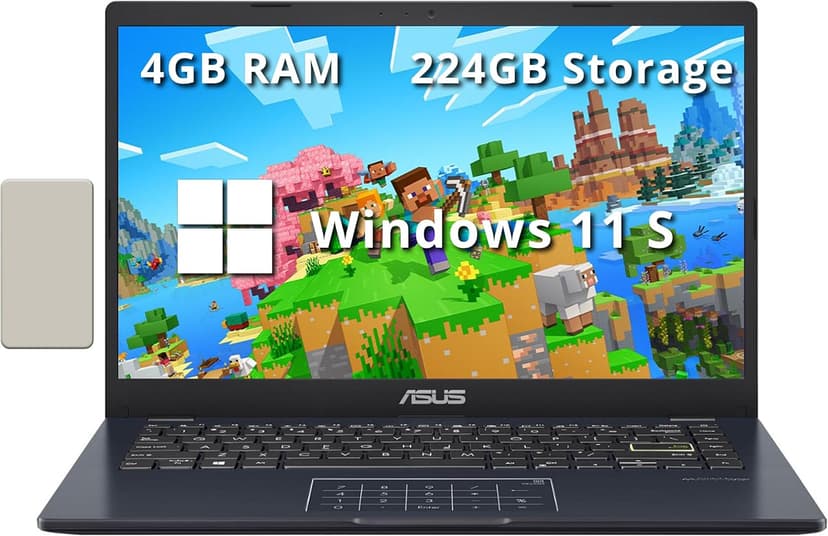 ASUS 14" FHD Laptop, Intel Celeron N4500 Processor, 4GB RAM, 224GB Storage(64GB eMMC+160GB Docking Station Set), Intel Iris Xe Graphics, 720P Camera, Bluetooth, Win 11 S, Quiet Blue
