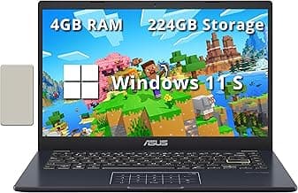ASUS 14" FHD Laptop, Intel Celeron N4500 Processor, 4GB RAM, 224GB Storage(64GB eMMC+160GB Docking Station Set), Intel Iris Xe Graphics, 720P Camera, Bluetooth, Win 11 S, Quiet Blue