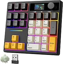 BOYI TD31Pro Mechanical Number Pad,Bluetooth5.0/2.4G/Type-C Wireless Numeric Keypad,RGB HotSwap Numpad with Screen&Knob,PBT Keycaps Rechargeable Gasket Number keypad for PC Laptop Desktop(Black-Grey)