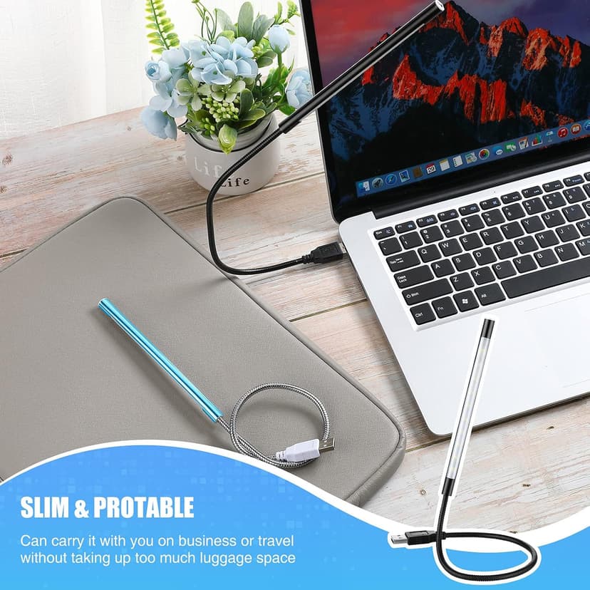 Mudder 2 Pieces USB LED Light for Laptop Keyboard Light Gooseneck Computer Lamp Flexible Stick Dimmable LED Lamp Touch Switch for Reading Book(Black, Blue)