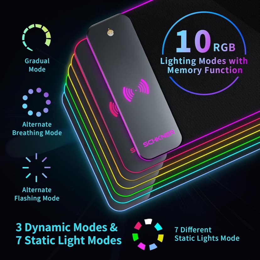 RGB Gaming Mouse Pad with Wireless Charging 15W, Large Desk Mat 800x300x4mm, 10 Light Modes Keyboard Pad with Non-Slip Rubber Base, Waterproof Mousepad for Gaming PC MacBook Laptop