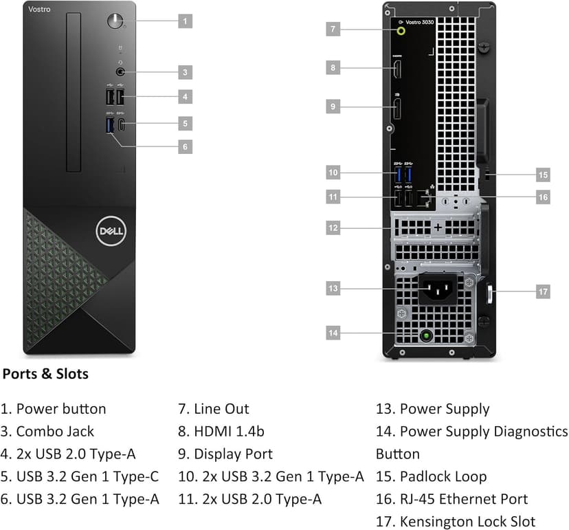 Dell Vostro 3030s Small Desktop SFF Business Computer, 14th Gen Intel 10-Core i5-14400 (Beat i7-13620H), 16GB DDR5 RAM, 512GB PCIe SSD, WiFi 6, Bluetooth, Type-C, DisplayPort, HDMI, Windows 11 Pro