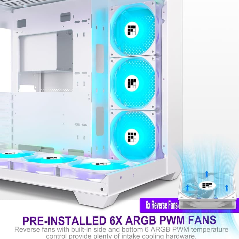 F600 PC Case - Pre-Installed 7 PWM ARGB Fan, ATX Mid-Tower Gaming PC Case, 270° Panoramic Glass with Type-C, FOIFKIN (White, F600)