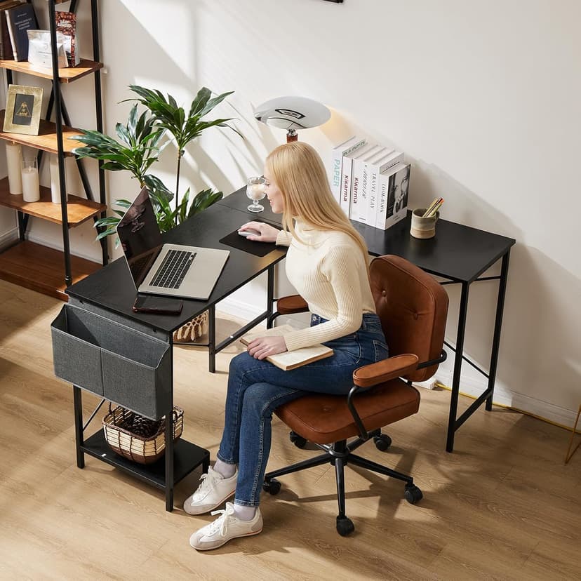 Sweetcrispy L Shaped Desk - Computer Desk Corner Desks Gaming Desk PC Table with CPU Stand Side Bag for Home Office Dorm Sturdy Writing Workstation, Black, 50-Inch