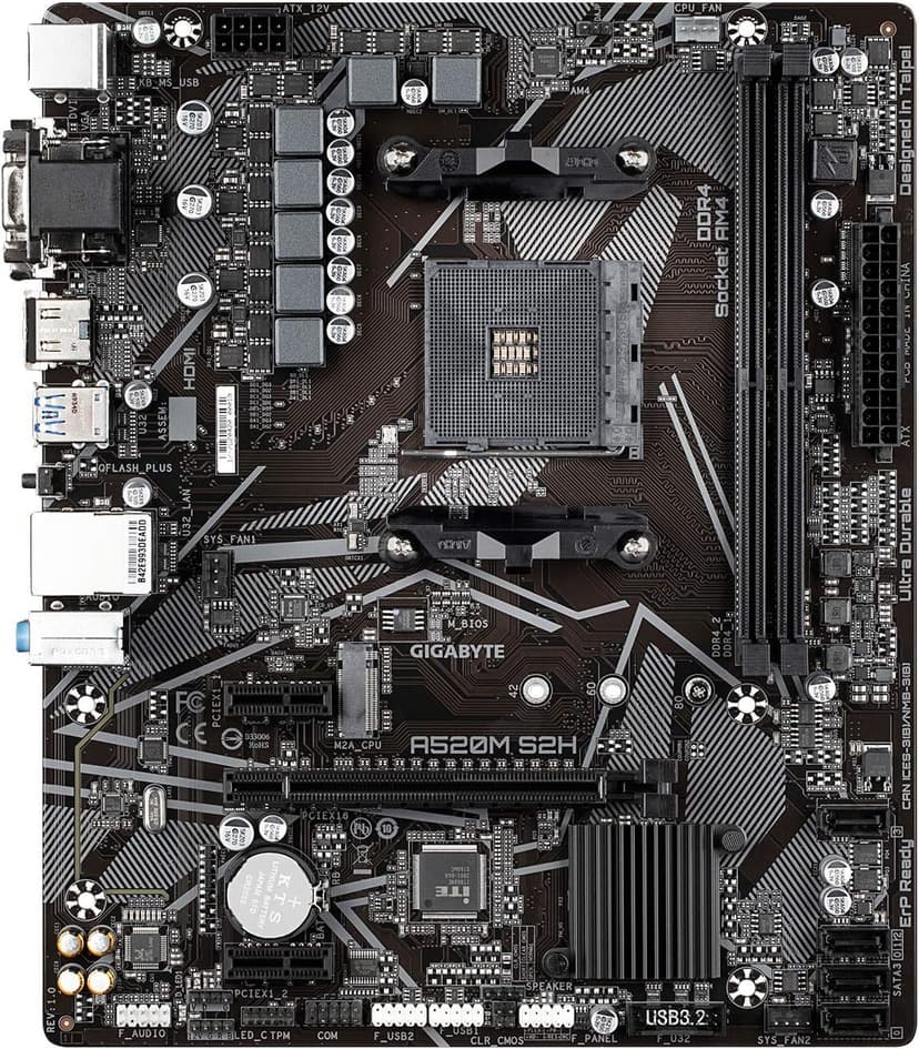 Gigabyte A520M S2H (AMD Ryzen AM4/MicroATX/4+3 Phases Digital PWM/Gigabyte Gaming GbE LAN/NVMe PCIe 3.0 x4 M.2/3 Display Interfaces/Q-Flash Plus/RGB Fusion 2.0/Motherboard)