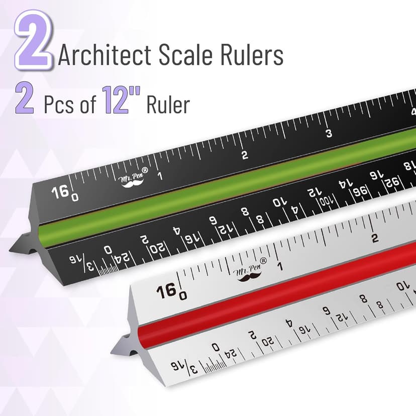 Mr. Pen- Architectural Scale Ruler, 12 Inch, 2 Pcs, Black & White, for Blueprints, Contractor, Architect, Drafting