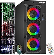 Gaming Tower Desktop PC LuminaRings - Intel Core I7 Processor up to 4.2Ghz, GeForce RTX 3050 6GB DDR6 HDMI, 32GB DDR4 RAM, 1TB SSD, RGB Gaming Keyboard Mouse, WiFi, Windows 10 Pro - Renewed
