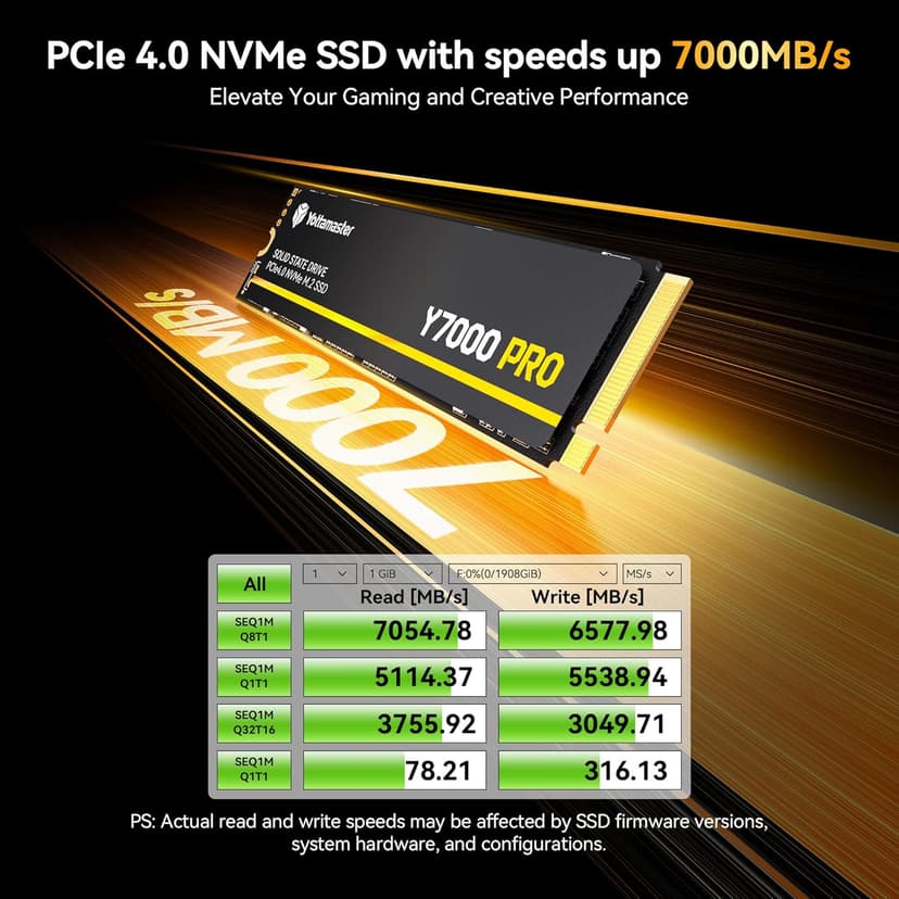 Yottamaster Y7000Pro 2TB SSD M.2 PCIe 4.0, Up to 7000MB/s, M.2 2280 NVMe Internal Solid State Drive with 3D QLC NAND Flash, Upgrade Storage for PS5, PC Computer, Laptop, Gaming
