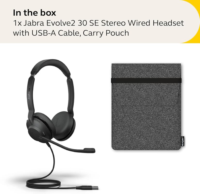 Jabra Evolve2 30 SE Wired Stereo Noise-Cancelling Headset - Features 2-Mic Call Technology and USB-A Cable - Works with All Leading Unified Communications Platforms Such as Zoom & Google Meet - Black