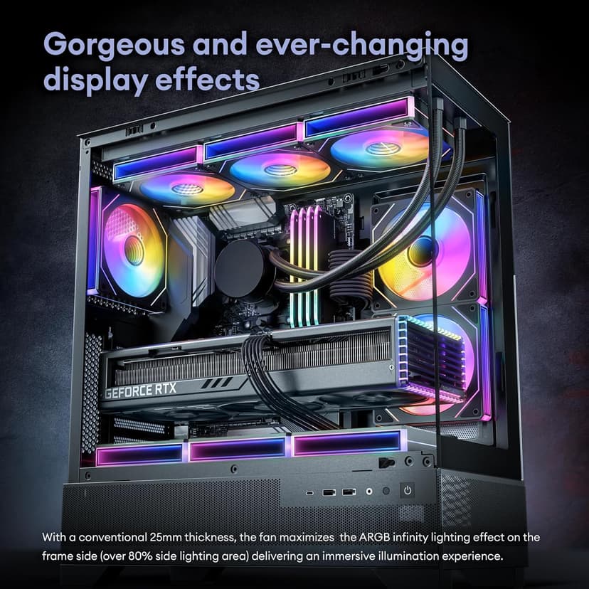 6 Pack RGB Fans, Infinity Mirror, Cable Connector 3 Pin 5V Addressable RGB Fans with Controller (Not Daisy Chain), PWM PC Fan 1800 RPM, 52.4 CFM, Infinity Series