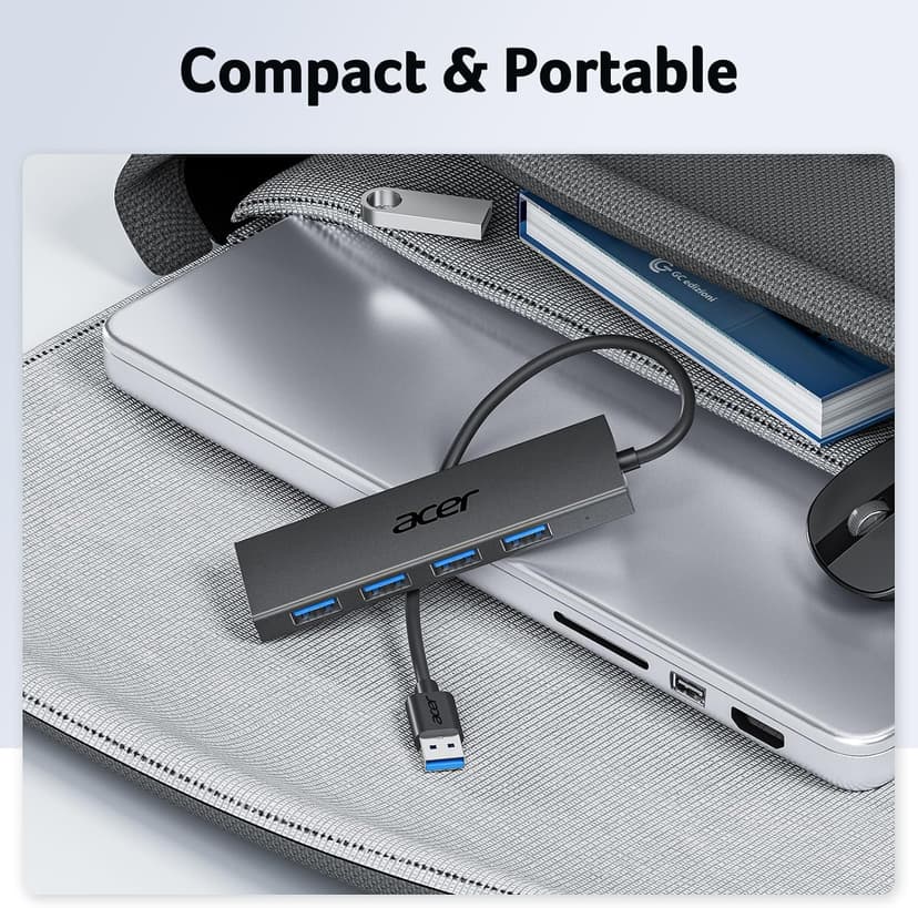 Acer USB Hub 4 Ports, Multiple USB 3.0 Hub, USBA Splitter for Laptop with Type C Power Port, Extender for A Port Laptop, PC, Desktop and More (2ft)