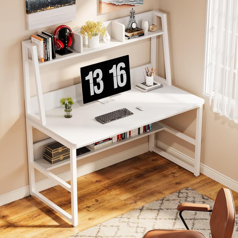 Tribesigns Computer Desk with Hutch, 47 inches Home Office Desk with Space Saving Design with Bookshelf for Small Spaces