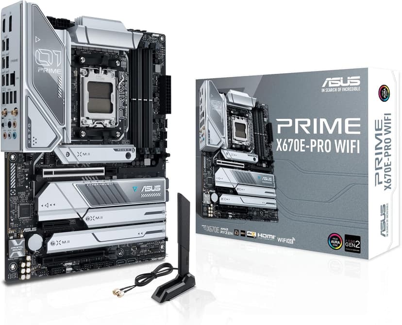 ASUS Prime X670E-PRO WiFi AMD X670 AM5 Ryzen™ Desktop 9000 8000 & 7000 ATX Motherboard with PCIe® 5.0, Four M.2 Slots, DDR5 Slots, USB 3.2 Gen 2x2 Type-C®, USB4® Support, WiFi 6E, and 2.5G Ethernet