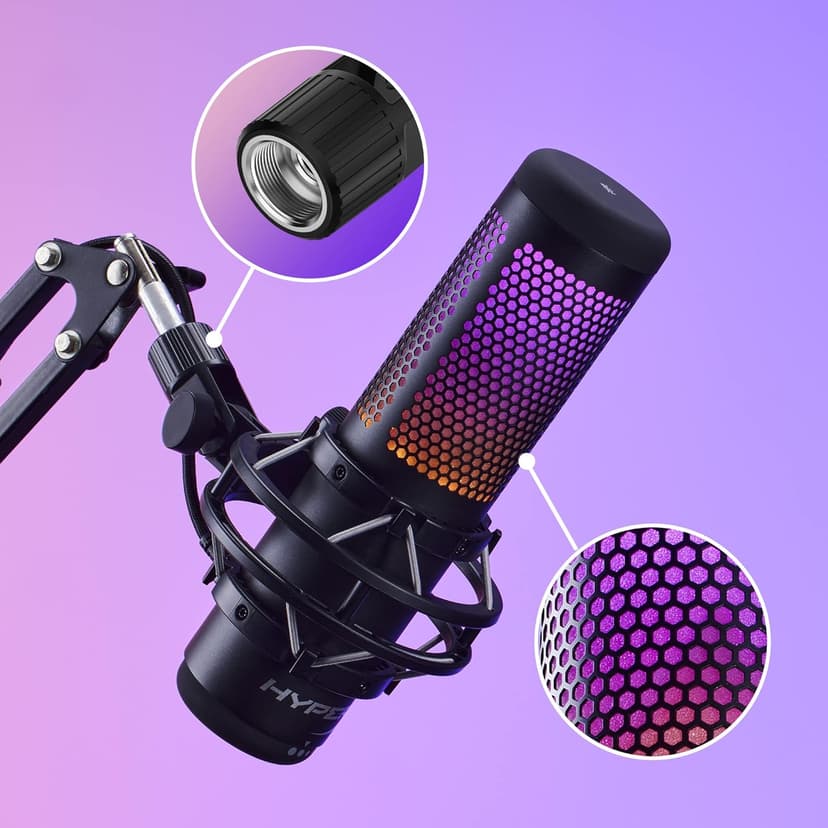 HyperX QuadCast S – RGB USB Condenser Microphone for PC, PS5, Mac, Anti-Vibration Shock Mount, 4 Polar Patterns, Pop Filter, Gain Control, Gaming, Streaming, Podcasts, Twitch, YouTube, Discord – White