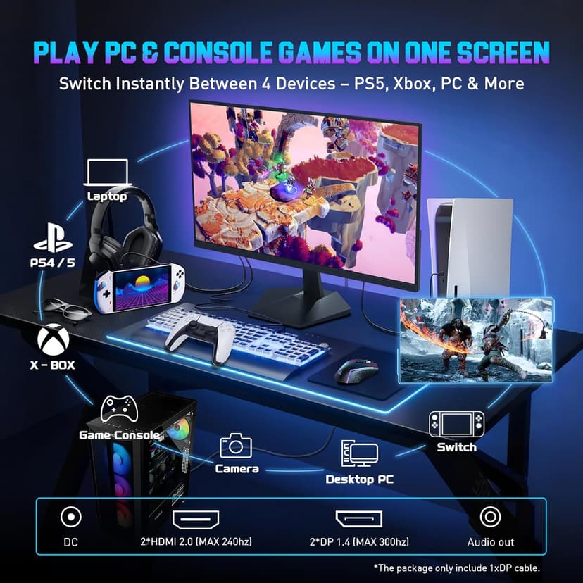 SANSUI 24.5 Inch 300hz 240hz Gaming Monitor, 1080P 1ms FPS PC Monitor Gaming, HDR, FreeSync, DisplayPort x2 HDMI x2, Fast IPS, 120% sRGB, Audio Jack, VESA Support, Desktop Compatible(ES-G25X1 PRO)