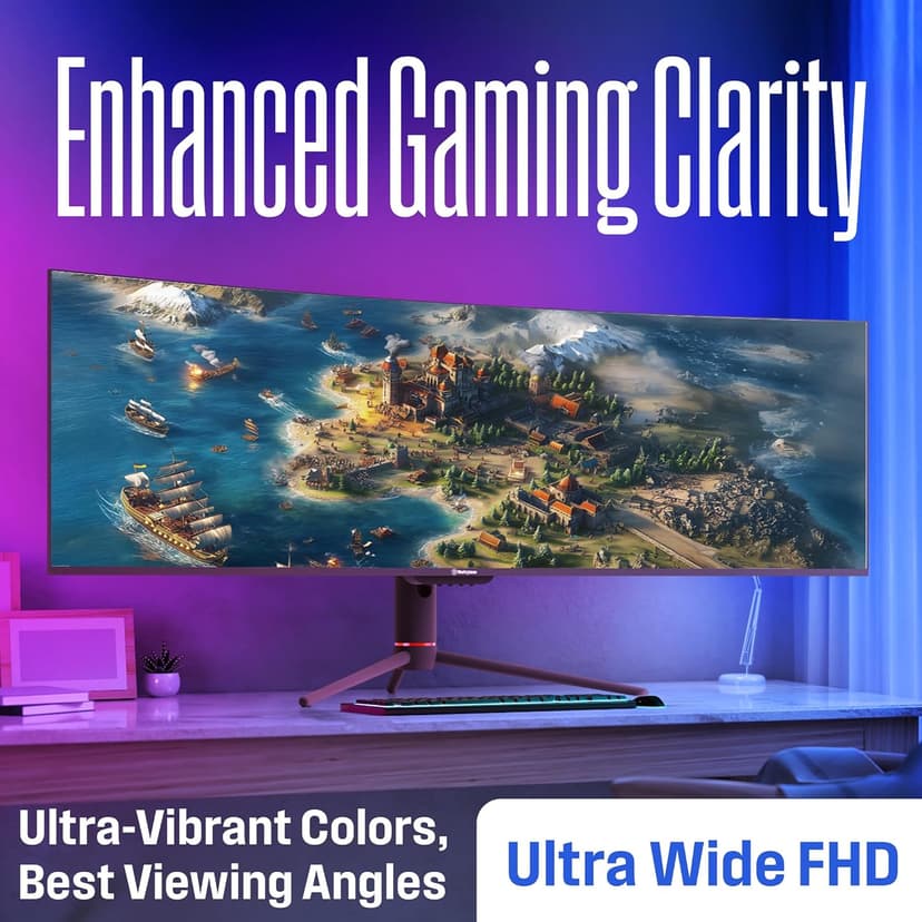 Westinghouse 49 Inch Curved Ultrawide Gaming Monitor, 144Hz, AMD FreeSync Support, Low Motion Blur, R1800 Curve, 3840x1080, for PC Games with Built in Speakers, 2X DisplayPort, 2X HDMI