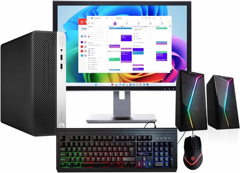 HP 400G5 ProDesk Desktop PC | Windows 11 Pro | Intel i5-8500 | 16GB RAM - 250GB NVME + 500GB SSD | 22" Monitor | RGB Speakers + Keyboard/Mouse | AX200 WiFi + BT | Home Office Computer (Renewed)