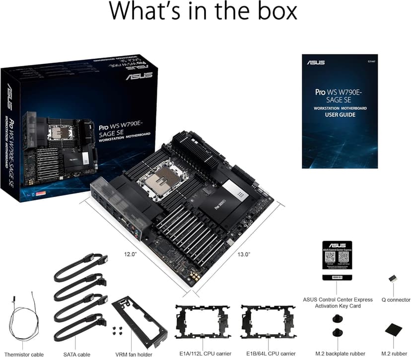 ASUS Pro WS W790 SAGE SE Intel LGA 4677 CEB Motherboard,PCIe 5.0, 7 xPCIe 5.0 x16 Slots,DDR5 R-DIMM, 2x10G BMC LAN, LAN Server-Grade Remote Management,Front and Rear USB 3.2 Gen 2x2 Type-C®,ACCE