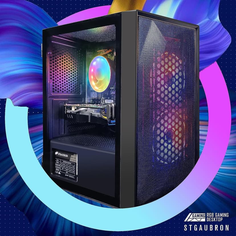 STGAubron Gaming PC, GeForce GTX 1660 Super 6G, Intel Core i3-10100F up to 4.3G, 16G DDR4, 1T SSD, WiFi, BT 5.0, RGB Fan x3, RGB BT Sound Bar, RGB BT Gaming Mic, Windows 11 Home