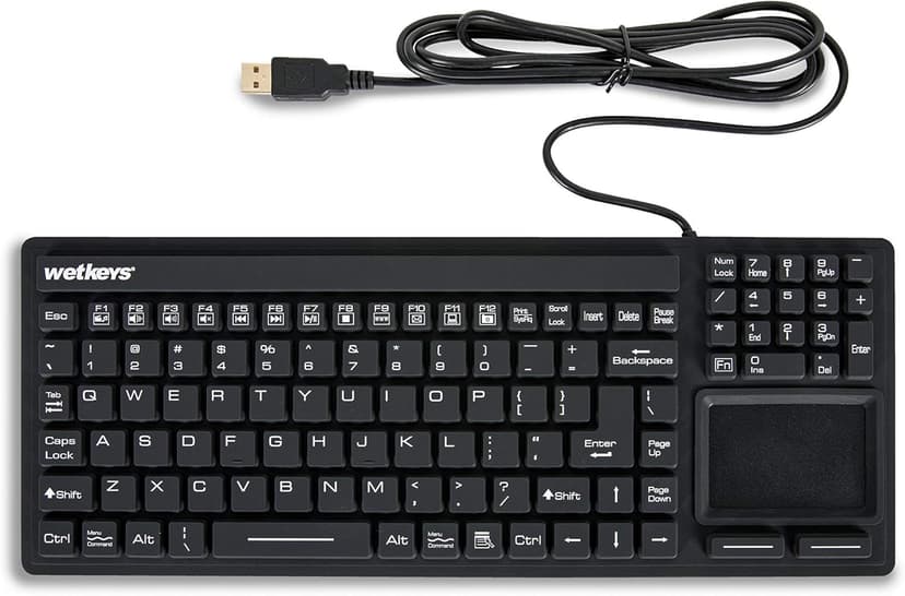 WetKeys "Touchpad Plus Professional-Grade Rigid Silicone Washable Keyboard with Touchpad (USB) (Black) | KBWKRC106T-BK