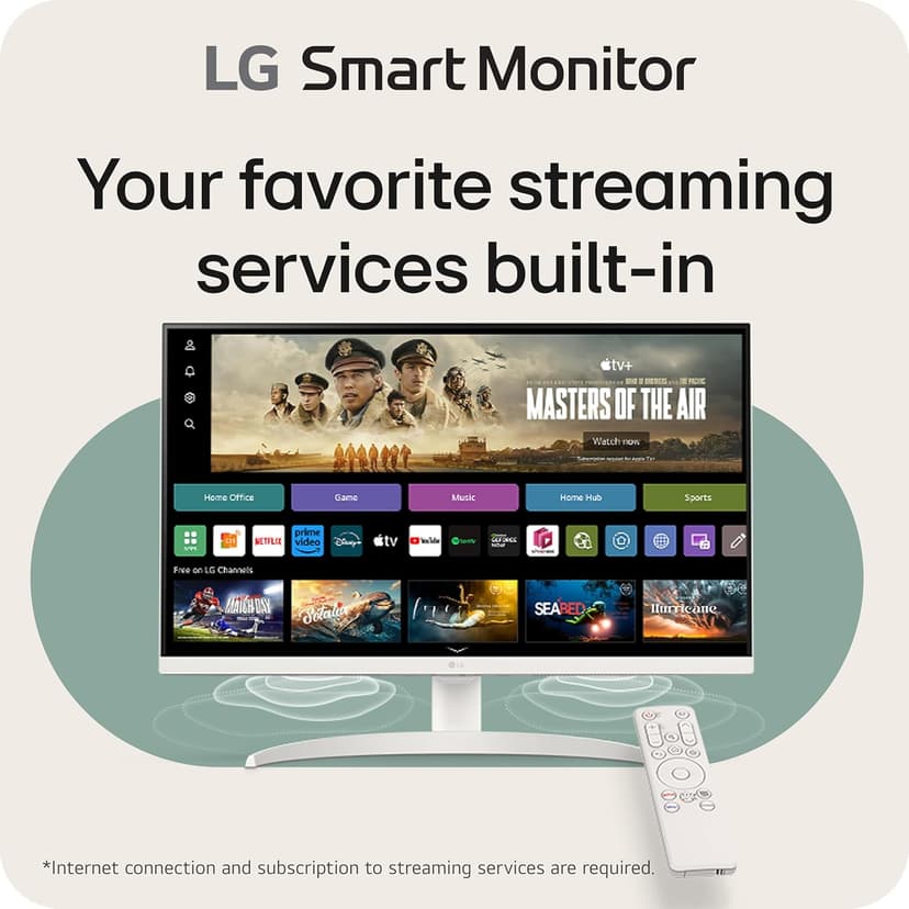 LG 27SR75U-W 27 inch 4K UHD (3840x2160) IPS HDR10 USB Type-C 65W PD Smart Monitor webOS 23 AirPlay Screen Share Bluetooth ThinQ App Built-in Speaker HDMI White