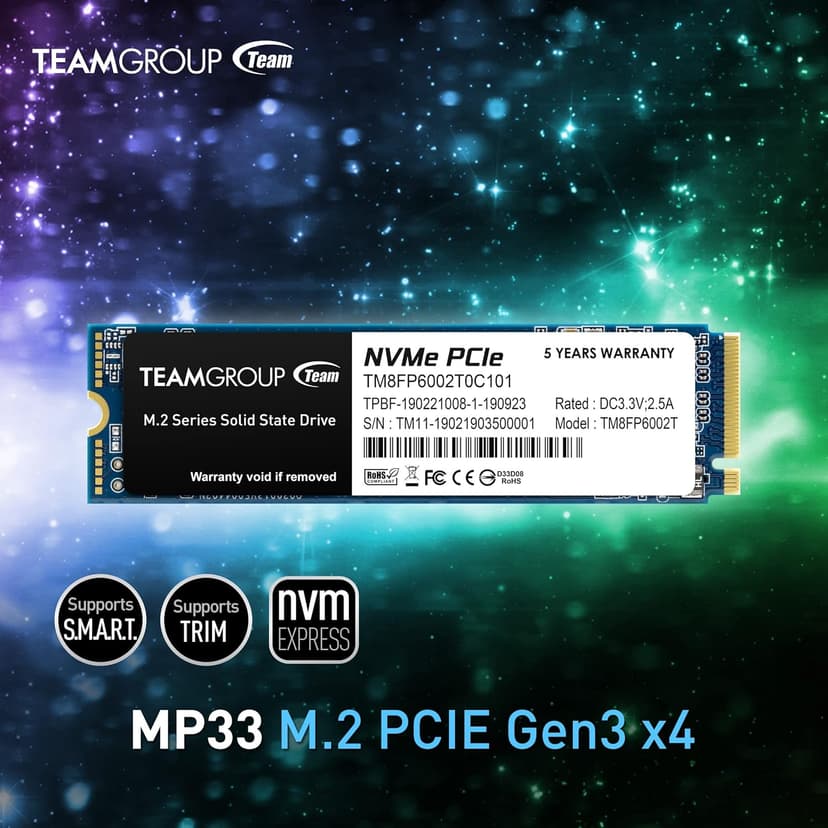 TEAMGROUP MP33 1TB SLC Cache 3D NAND TLC NVMe 1.3 PCIe Gen3x4 M.2 2280 Internal SSD R/W Speed up to 1800/1500 MB/s Laptop & PC Desktop TM8FP6001T0C101