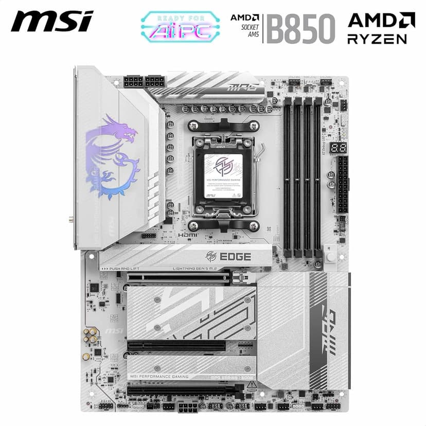 msi MPG B850 Edge TI WiFi Motherboard, ATX - Supports AMD Ryzen 9000/8000 / 7000 Processors, AM5-80A SPS VRM, DDR5 Memory Boost (8400+MT/s OC), PCIe 5.0 x16, M.2 Gen5, Wi-Fi 7, 5G LAN