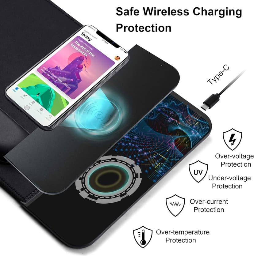 15W Wireless Charging Mouse Pad with Wrist Support, Fast Qi Wireless Charger Mouse Mat for iPhone 16/15/14/13/12/12 Pro/11/11Pro/XR/Xs/X, Samsung Galaxy S10/S9/S8 Plus Note 9/8 Multiple Devices